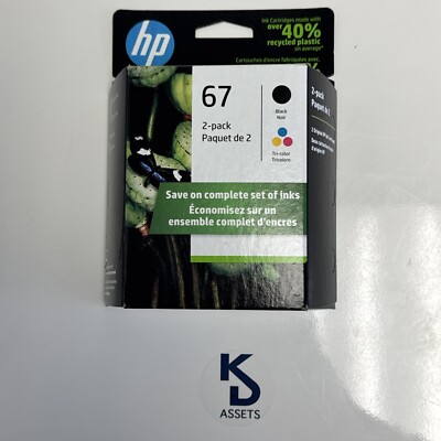 New Genuine HP 67 Black Color 2PK Ink Cartridges, DeskJet 1250 2700 EXP 3/2023