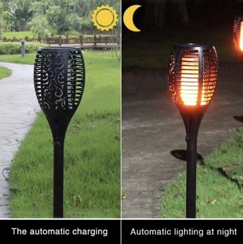 Flickering Solar Flame Lights 12 Or 33 LED Dancing Torch Lamp Garden Patio Lawn - Picture 4 of 5