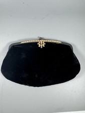 Vintage Black Velvet Clutch Purse Art Deco Style w/ Rhinestone Clasp 7