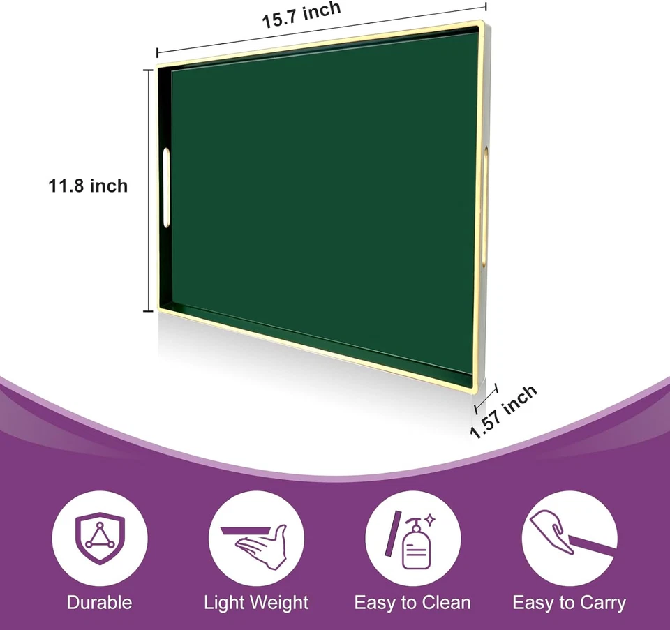 Gifturbo Bandeja Grande para Servir con Asas, Plástico Rectangular Verde Elegante Foto 2 de 4