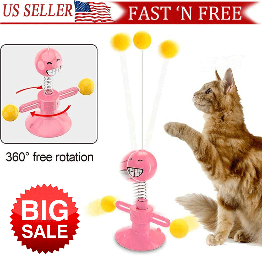 New Arrivals Pet Cat Interactive Toy fixed Base 360 Rotating Smile Cat Toys USA