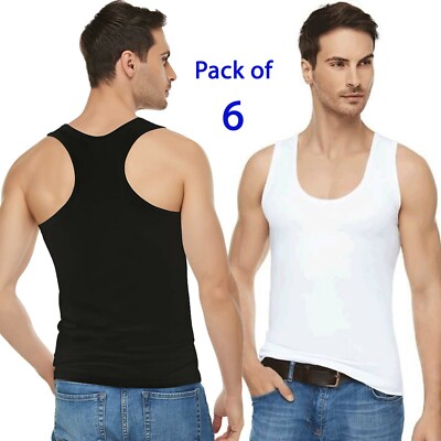 Open Side Racerback Men's 6 Pack Men Racer Back Vests Stretchy COTTON Singlets Racerback Tops ...