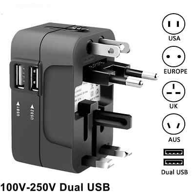 Universal Travel Adapter Multi-pin Plug Dual USB Port Power Outlet Charger Plug