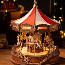 3D Wooden Puzzle Music Box Carousel DIY Kit with Light Gift for Family  Kids