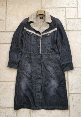 Lee Rider Denim Trenchcoat schwarz Damen XL Sherpa Fleece gefüttert Reitmantel