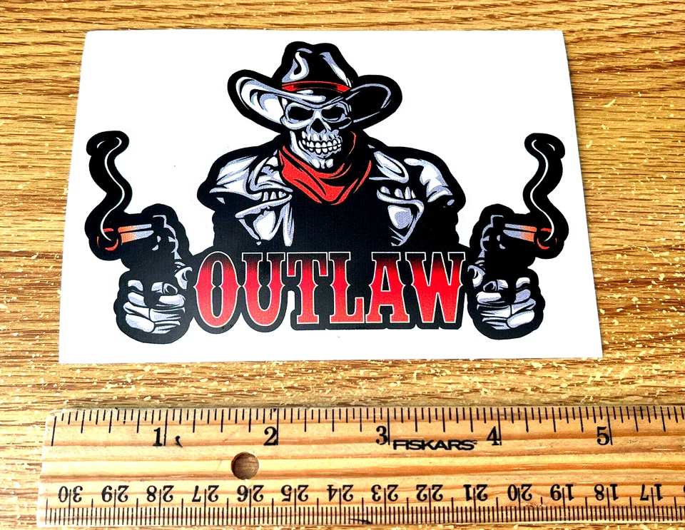 OUTLAW Western Cowboy Skull Decal Car Truck Window Laptop Decal Sticker Foto 2 de 3