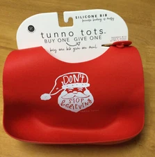 Tunno Tots Silicone Adjustable Red Bib Christmas Santa Don’t Stop Believing NIP