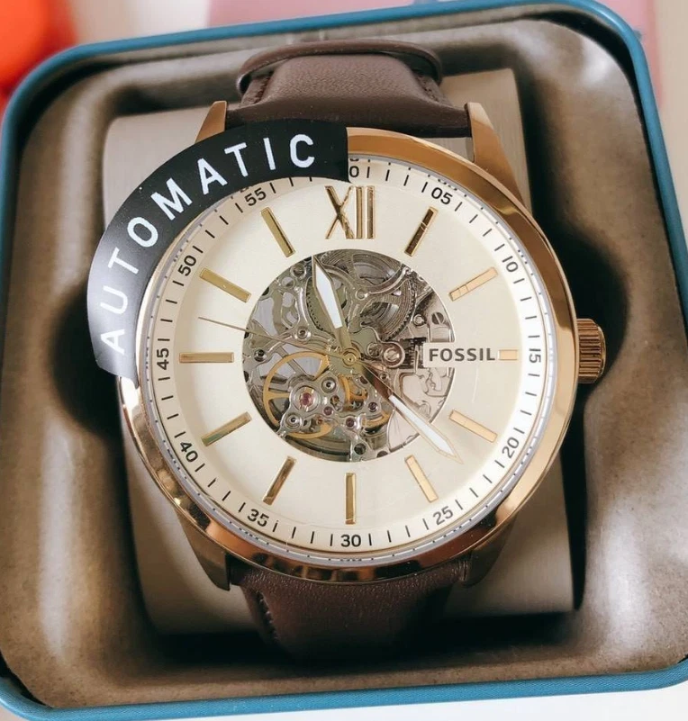 Fossil Flynn Automatic Men s Cream Dial Leather Band Watch BQ2382
