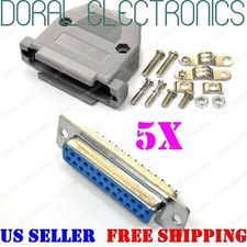 5X DB25 25-Pin Female Solder Cup Connector  Plastic Hood Shell  Hardware DB-25