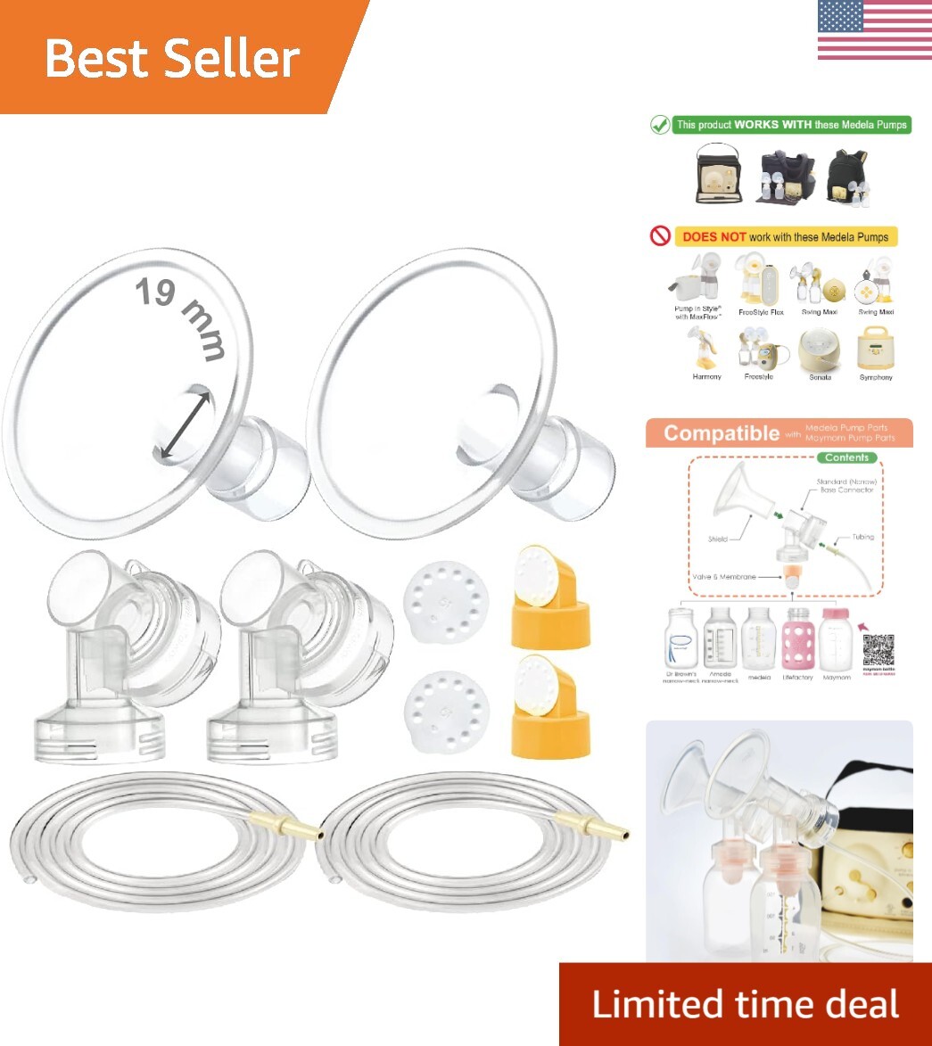 Medela-Compatible Portable Breast Pump Parts with 2x19mm Shields & Valves-image