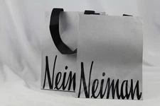 2 Neiman Marcus Paper Grey Silver Shopping Bag Black Cloth Handles Small 7x4x9"