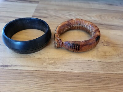 Lot Of 2 Vintage Native American Indian Leather & Wood Bracelets