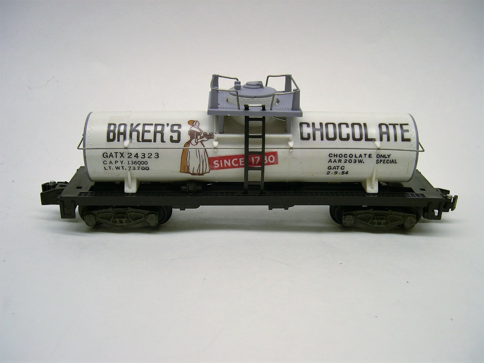 Custom American Flyer Bakers Chocolate Tank Car Gray ends [Lot 11F26