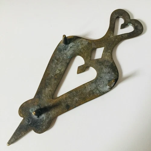 ANTIQUE Solid CAST BRASS Double Heart Design TRIVET Original HTF VTG 10.7" x 4" image 5