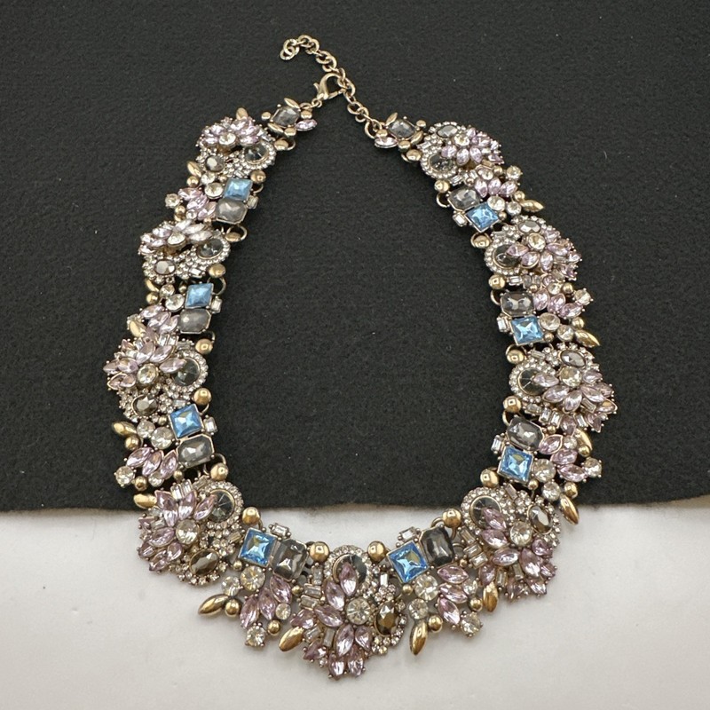Vintage Eye Candy LA Sloane Crystal Flower Collar Statement Necklace Gold Tone