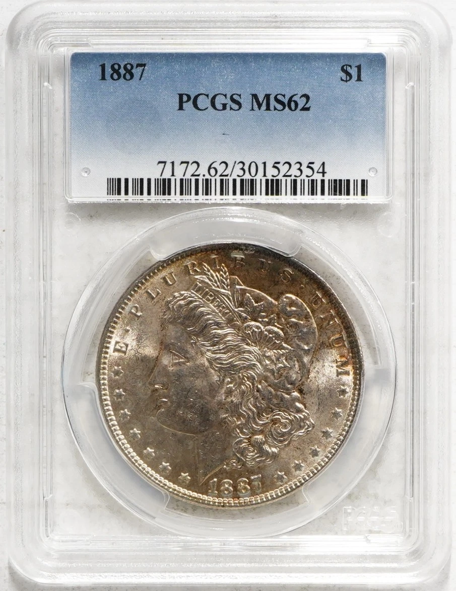 PCGS Certified MS 64 Graded 1887 Year Morgan US Dollars (1878-1921