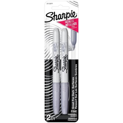 Sharpie Metallic Permanent Markers, Fine Point, Silver, 2 Count - For Black P...