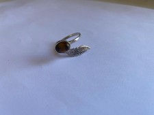 Sterling Silver Tiger Eye Feather Ring Adjust...