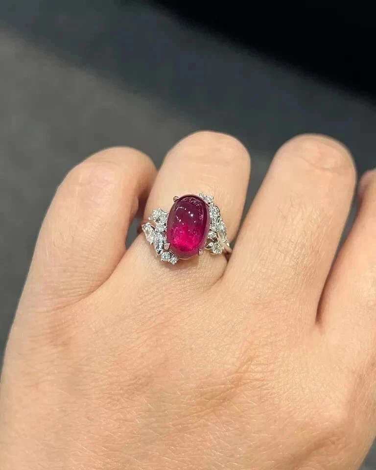 5.89Ct Oval Cut Natural Red Tourmaline Diamond Wedding Ring 14K White Gold 6 7 8 - Image 3 of 4