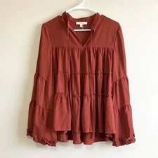 Boutique Women's Andree by Unit Rust Tiered Peasant Blouse Size Small