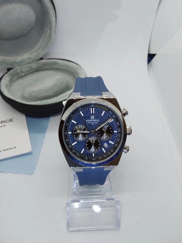 Chronographer Mens 41mm Blue Quartz with Blue silicone bracelet Naviforce 8080 - Image 2 of 4