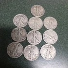Lot Of (10) Circulated Walking Liberty half dollar 90% silver