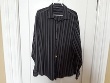 Mens Nautica Long Sleeve Dress Shirt XL Black Blue White Grey Purple Pin Stripe