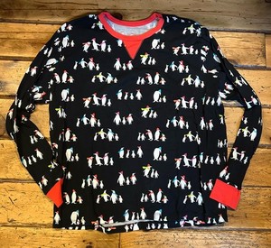 Wondershop Mens 2 pc Pajamas Set Black Penquins Pajama XXL Long Shirt Pants