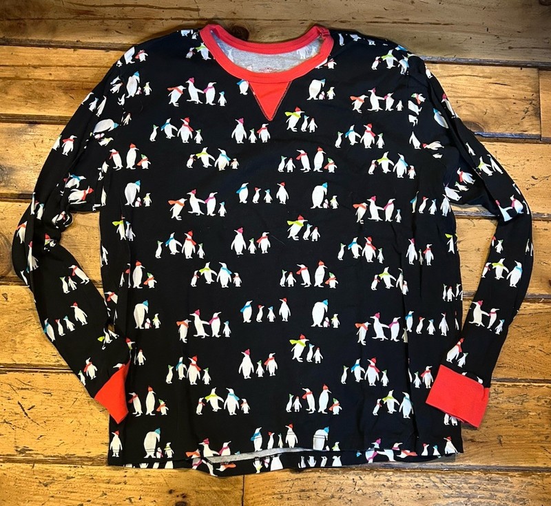 Wondershop Mens 2 pc Pajamas Set Black Penquins Pajama XXL Long Shirt Pants