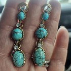 14kt Yellow Gold Diamond And Turquoise Drop Earrings With Clasp Closure On Posts — photo 1