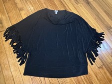 Travelers by Chico's Black Shirt w/Tassels Women's Size 3 Made in USA
