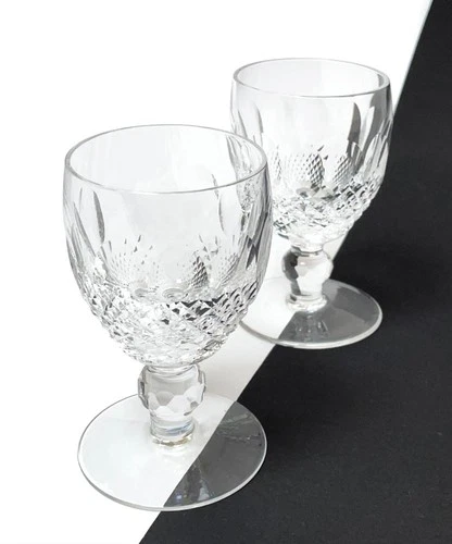 2x VINTAGE WATERFORD CRYSTAL COLLEEN SHORT STEM 4oz WHITE WINE GOBLETS GLASSES 1