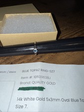 14k Yellow Gold Oval London Blue Topaz .19cttw Diamond Sz 7 Ring New