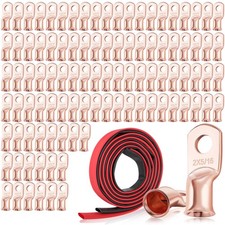 XHF 100PCS 2 AWG5/16 Heavy Duty Battery Lugs with 31 Heat Shrink Tubing, Ring...