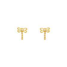 NEW 14K YELLOW GOLD DRAGONFLY STUD EARRINGS