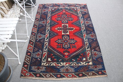 Turkish Vintage Rug, 3,8x5,7 ft Rug, Red Oriental Wool Rug