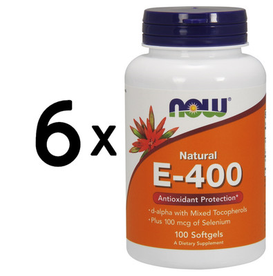 6 x NOW Foods Vitamin E-400 IU with Selenium - 100 softgels (541,62 EUR/kg)
