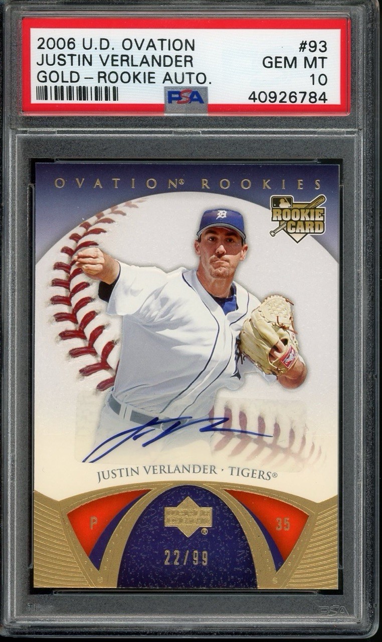 2006 JUSTIN VERLANDER /99 GOLD ROOKIE AUTO PSA 10 POP 2 Upper Deck Ovation MLB