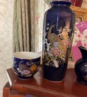Porcelain Japanese 8” Vase 2” Cup 4” Pitcher With Peacock Cherry Blossoms Japan — photo 7