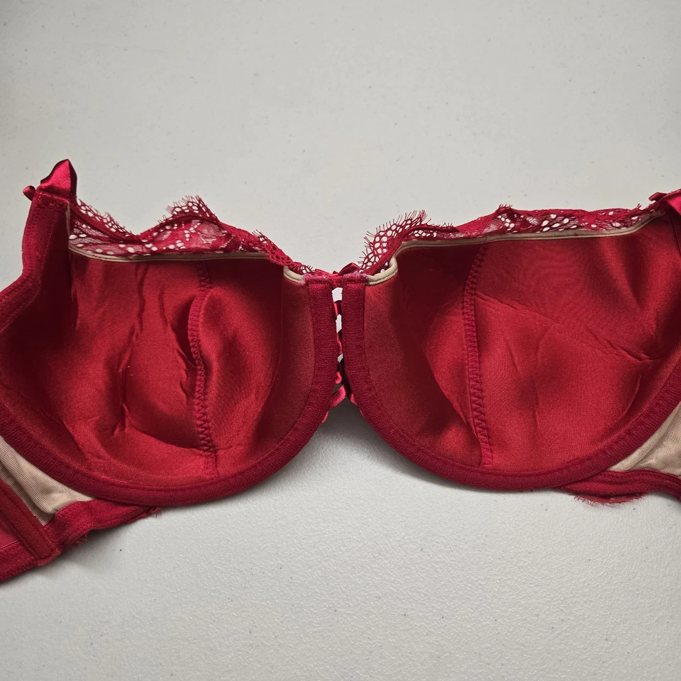 Cacique Women Bra 46D Red Lightly Lined French Balconette Underwired Lace - Image 3 of 4