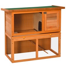 Pawhut 90 cm 2 livelli conigliera gabbia in legno per animali domestici corsa vintage coniglietto casa