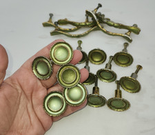 Lot Vintage Brass Ajax 977 Drawer Pulls Cabinet Knobs Pearly Green Gold brass