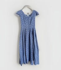 Vintage Laura Ashley Dress Womens Blue Floral Maxi 100% Cotton Casual