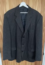 VTG James Barry Grey Herringbone Wool Mix Blazer Chest 50" XXL Made in England