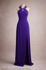 Royal Purple Amethyst Evening Gown Slit Lace Neck Formal Maxi Dress 4