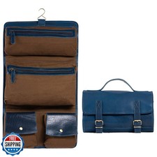 KomalC Premium Buffalo Leather Roll Toiletry Bag Travel Dopp Kit