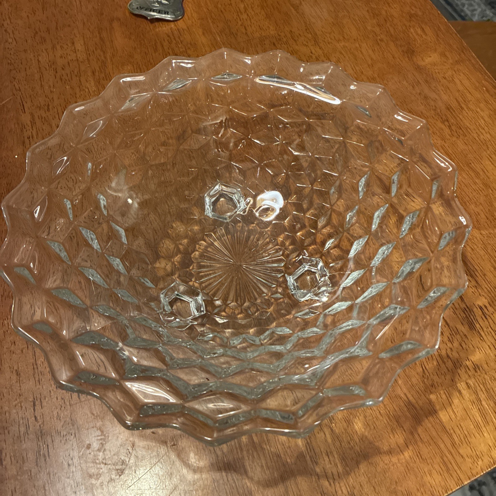 Fostoria American Cubist Clear Glass 3 Footed Serving Bowl 10” Vintage Cubism