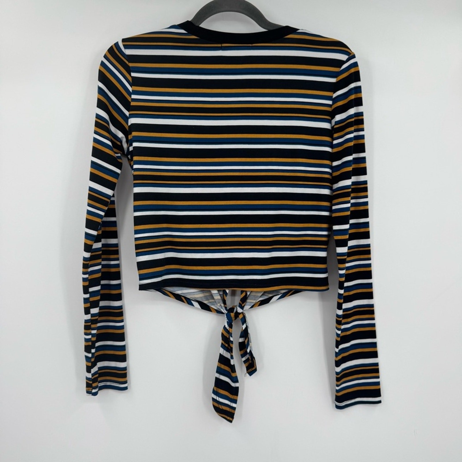 Active USA Basic Multicolor Stripe Tie Front Crew… - image 4