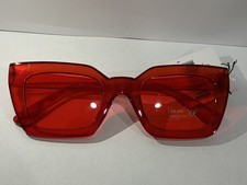 Oversized Square Sunglasses Red Plastic Frame Red Tinted Lenses UV400