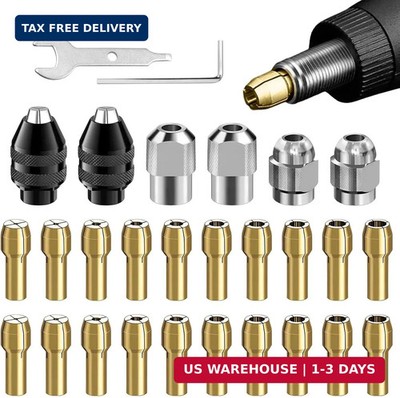 28pcs Drill Chuck Collet Set for Dremel, 1/32'' to 1/8'' Shank Size Replacement Ki